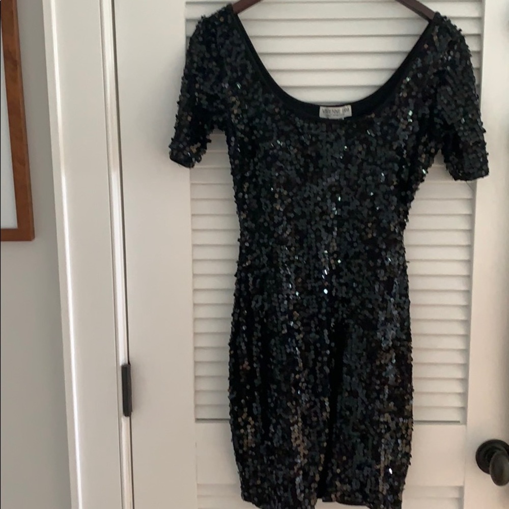 Vivienne Tam black sequin body con mini dress